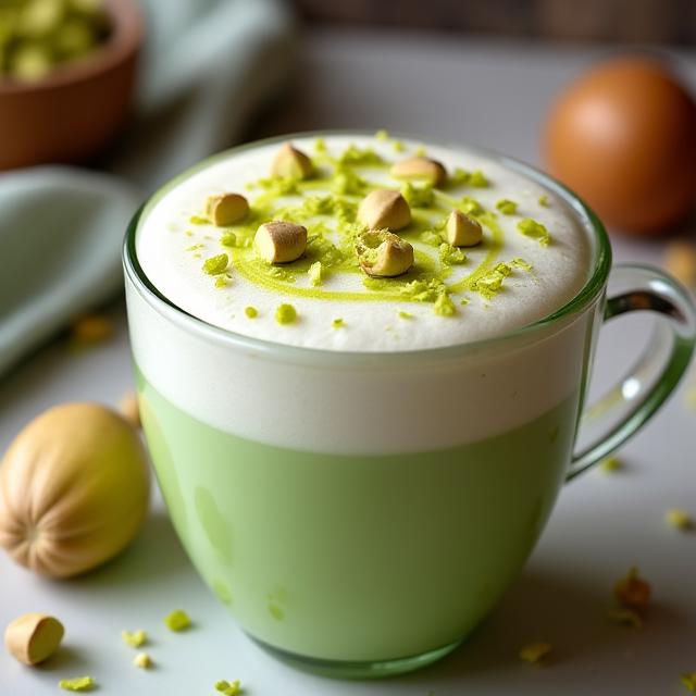 Pistachio latte and nut-infused specialty coffee drinks